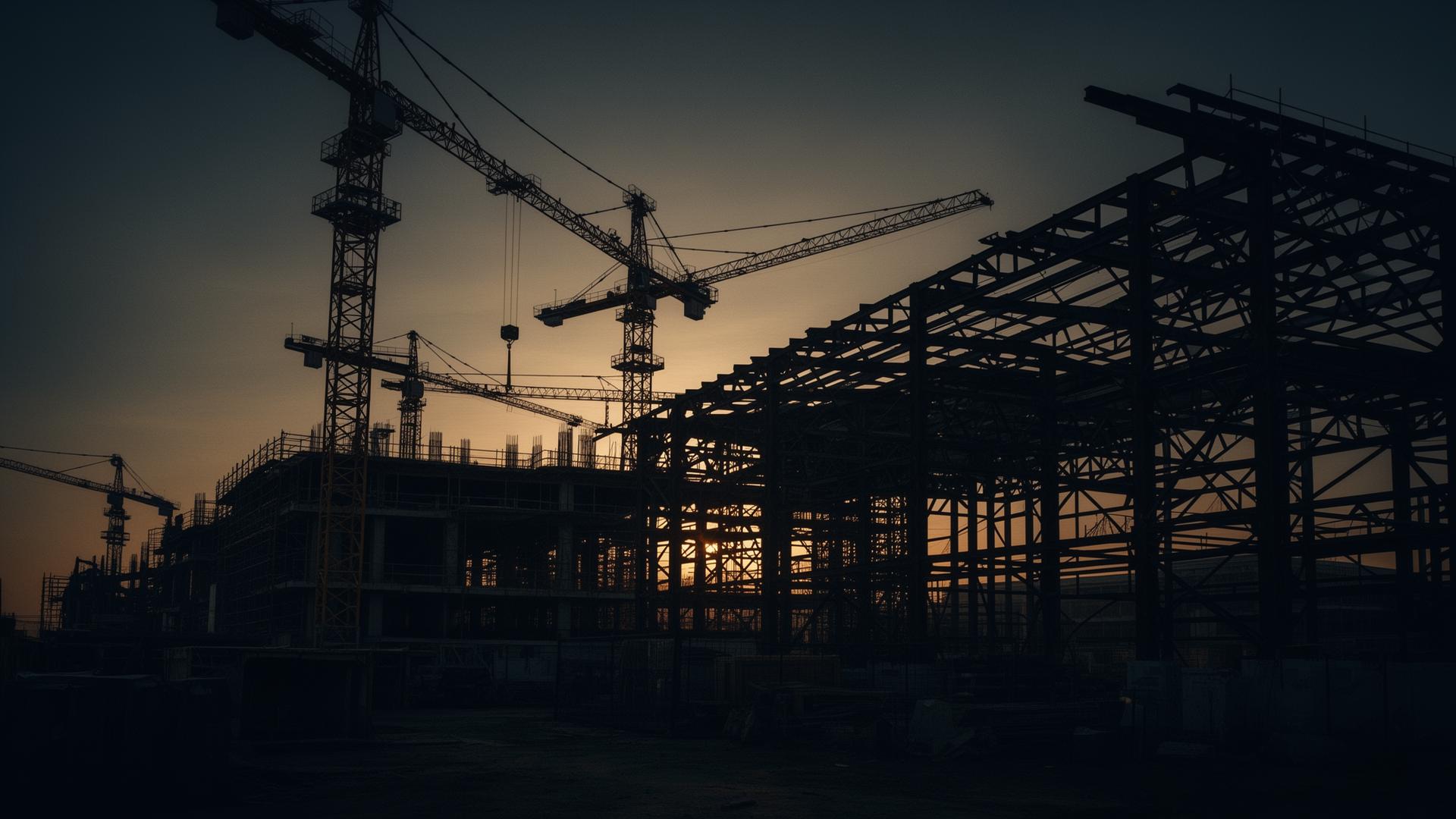 Obra en construcción al atardecer